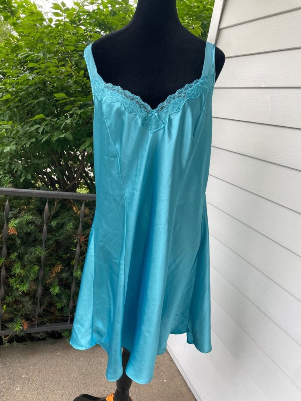 Vintage Y2K Blue Satin Slip Dress Cami Fairycore Plus Size 1X Coquette Lingerie - Picture 11 of 12